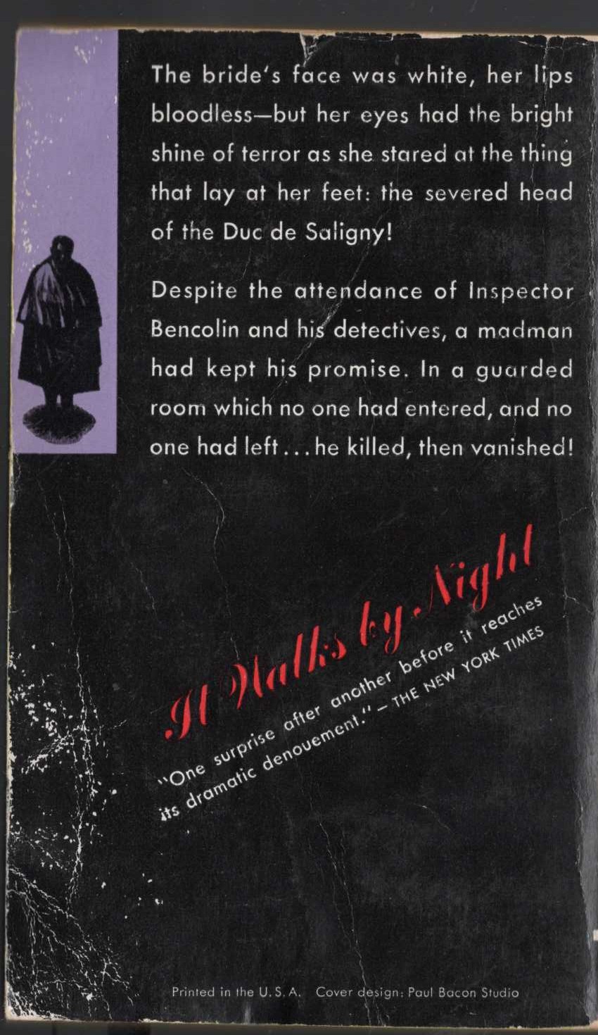 John Dickson Carr  IT WALKS BY NIGHT magnified rear book cover image
