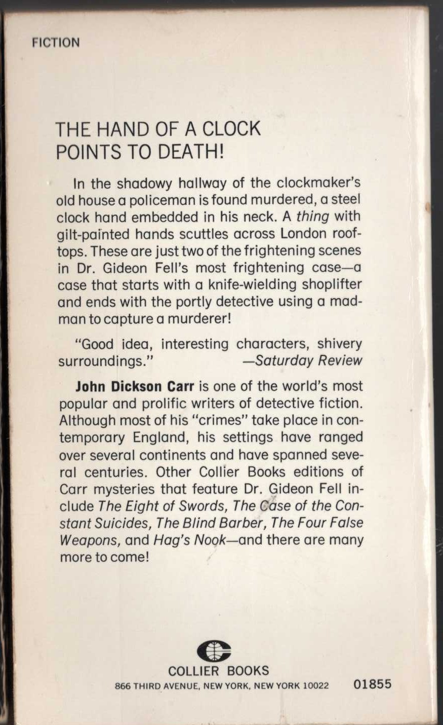 John Dickson Carr  DEATH-WATCH magnified rear book cover image