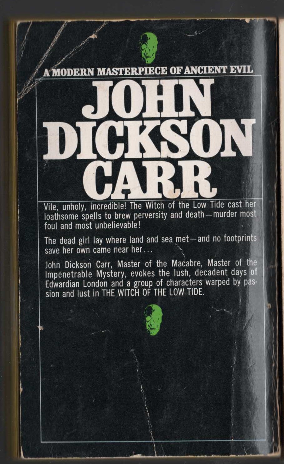 John Dickson Carr  THE WITCH OF THE LOW TIDE magnified rear book cover image