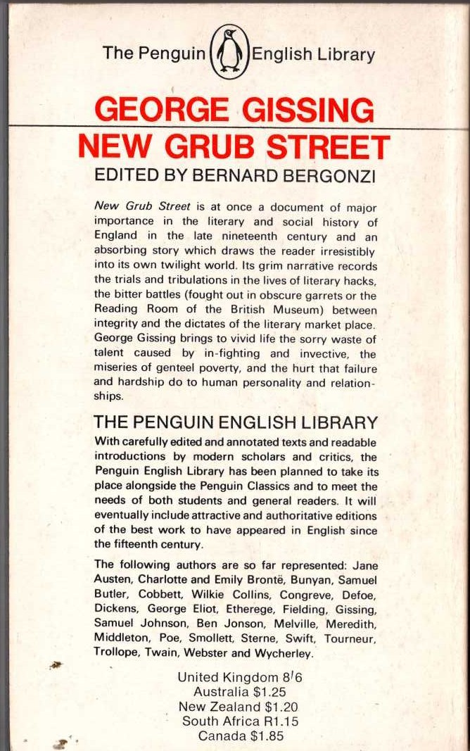 George Gissing  NEW GRUB STREET magnified rear book cover image