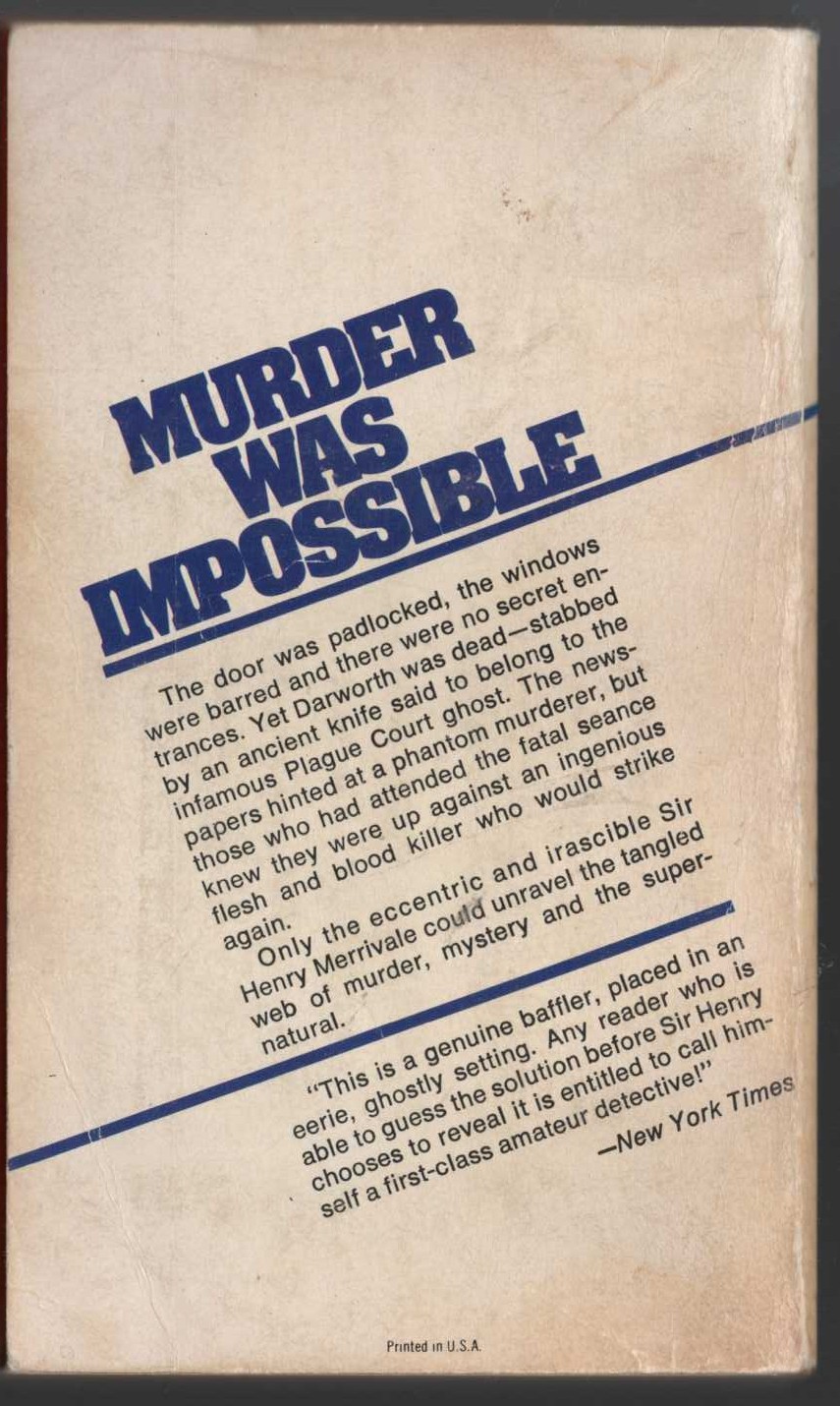 Carter Dickson  THE PLAGUE COURT MURDERS magnified rear book cover image