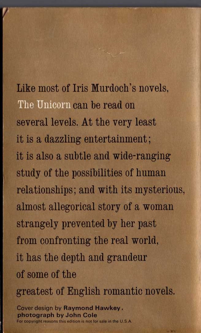 Iris Murdoch  THE UNICORN magnified rear book cover image