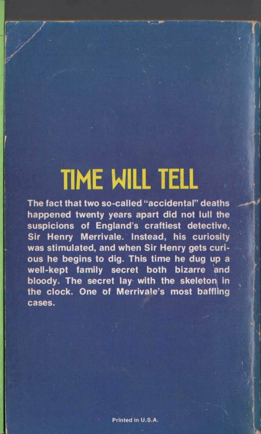 Carter Dickson  SLELETON IN THE CLOCK magnified rear book cover image