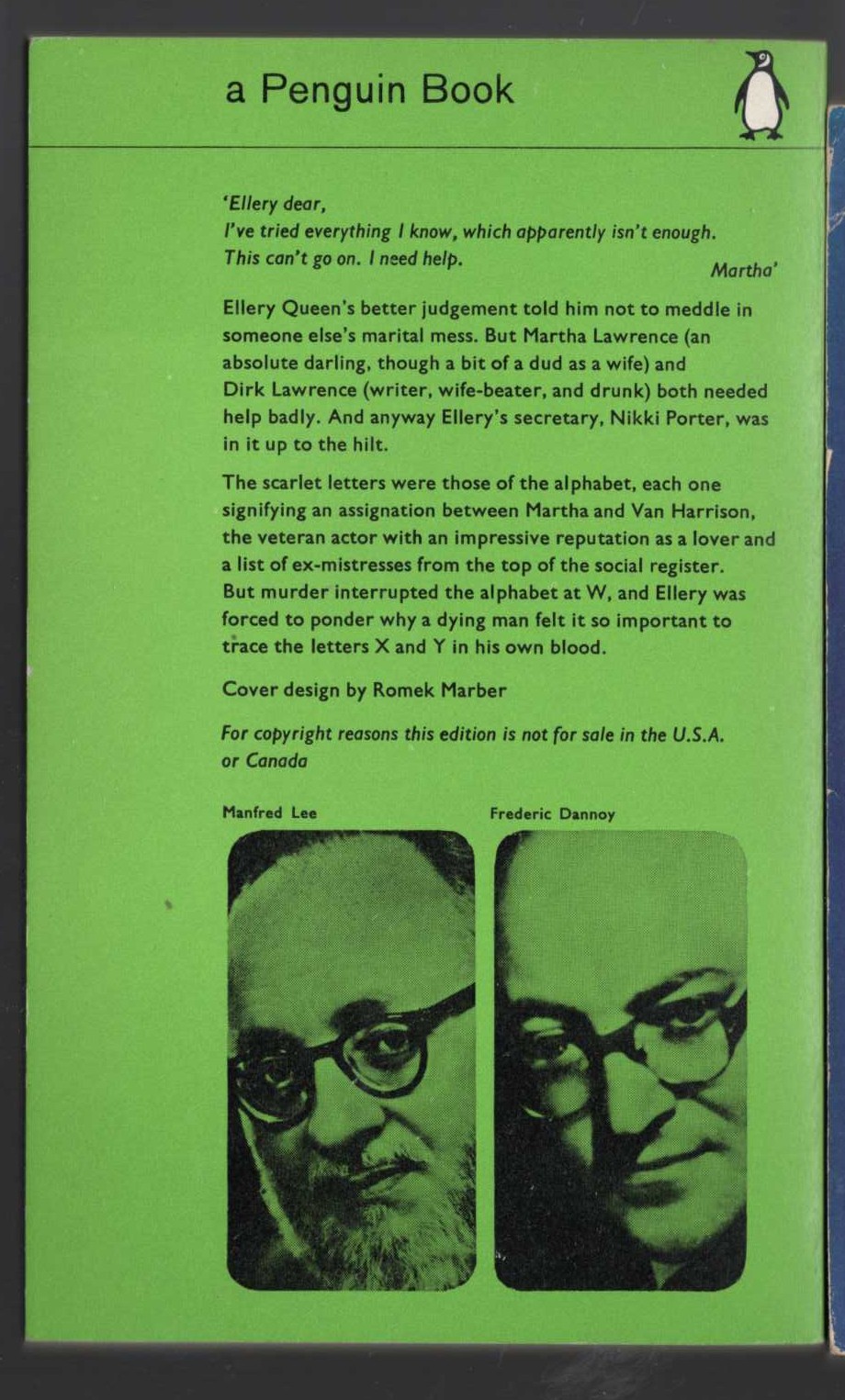 Ellery Queen  THE SCARLET LETTERS magnified rear book cover image