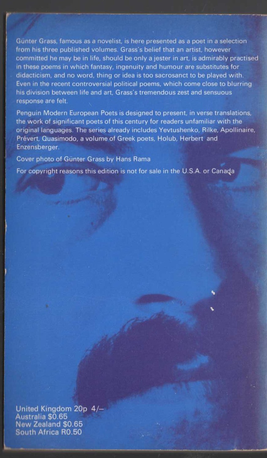 Gunter Grass  POEMS OF GUNTER GRASS (Penguin Modern European Poets) magnified rear book cover image