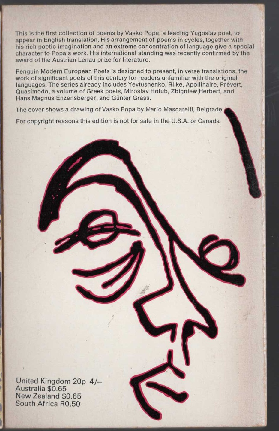 Vasko Popa  SELECTED POEMS (Penguin Modern European Poets) magnified rear book cover image