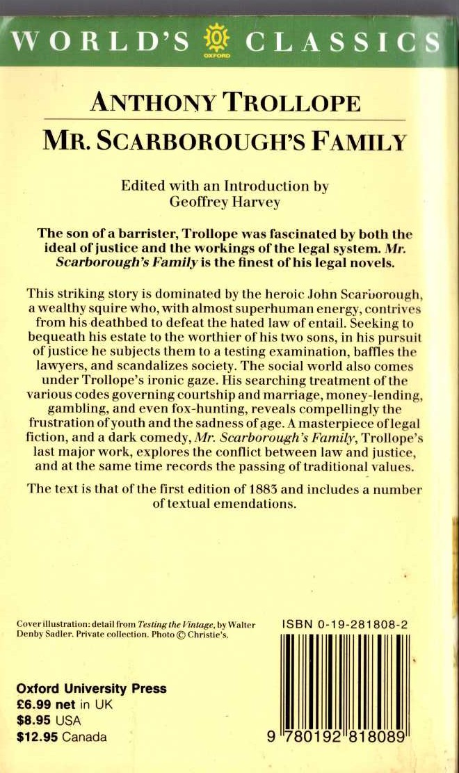 Anthony Trollope  MR. SCARBOROUGH'S FAMILY magnified rear book cover image