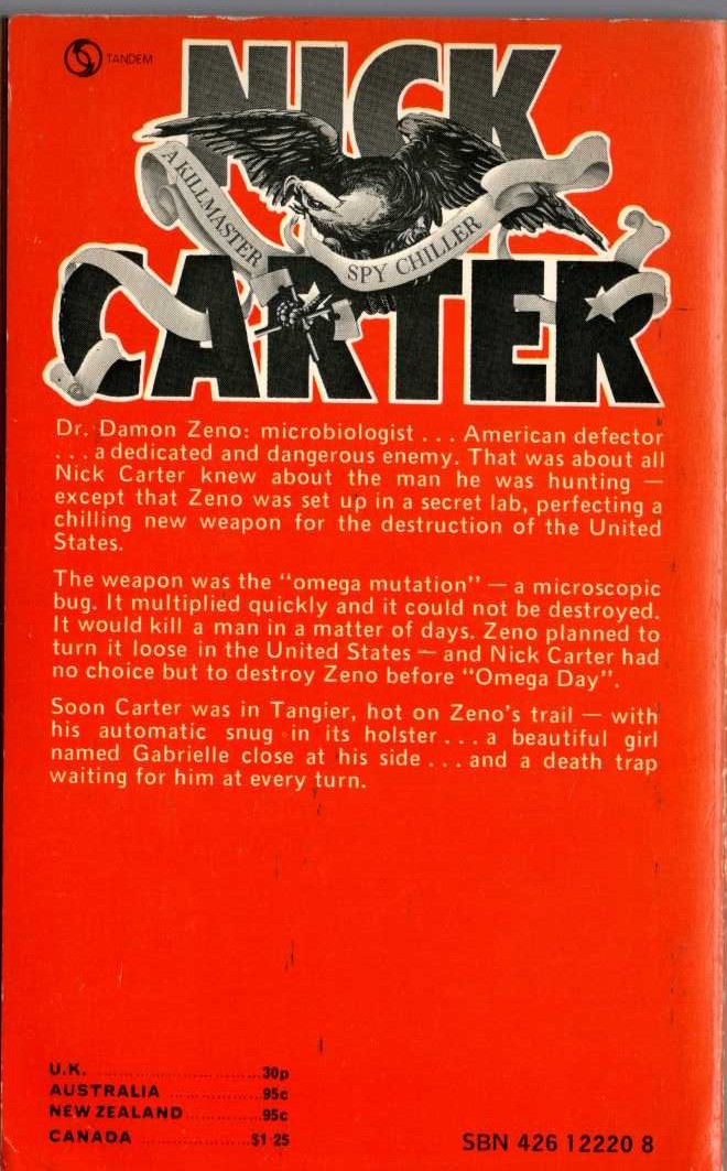 Nick Carter  THE OMEGA TERROR magnified rear book cover image