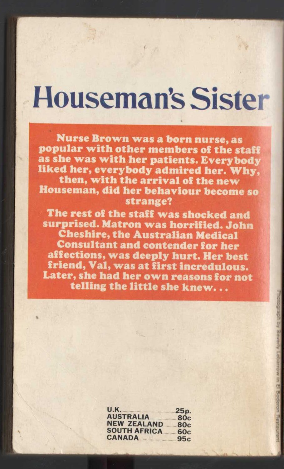 Hilary Neal  HOUSEMAN'S SISTER magnified rear book cover image