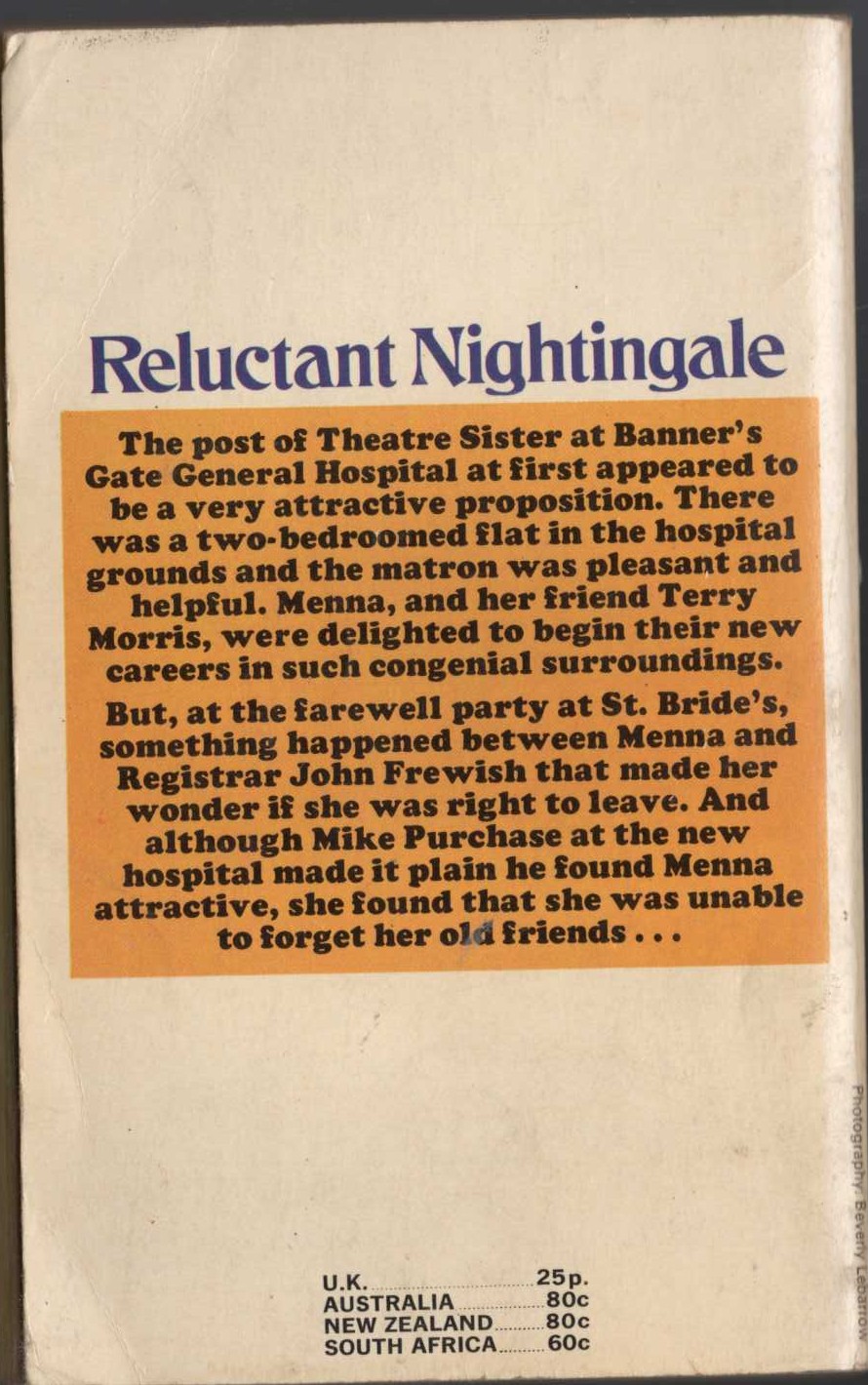Kate Norway  RELUCTANT NIGHTINGALE magnified rear book cover image