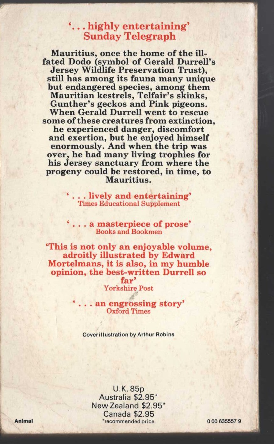 Gerald Durrell  GOLDEN BATS AND PINK PIGEONS magnified rear book cover image