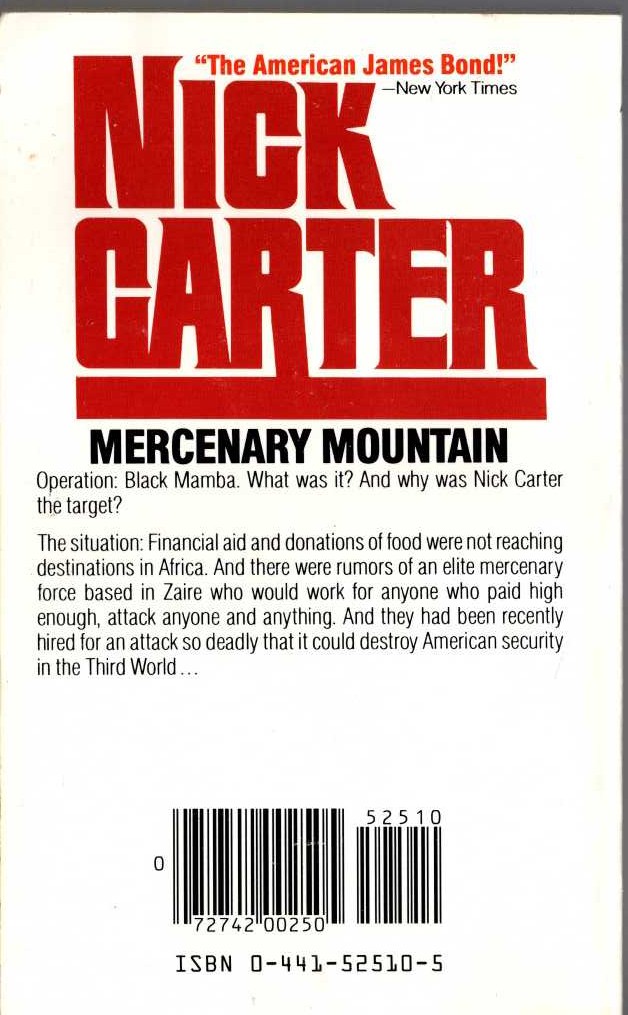Nick Carter  MERCENARY MOUNTAIN magnified rear book cover image