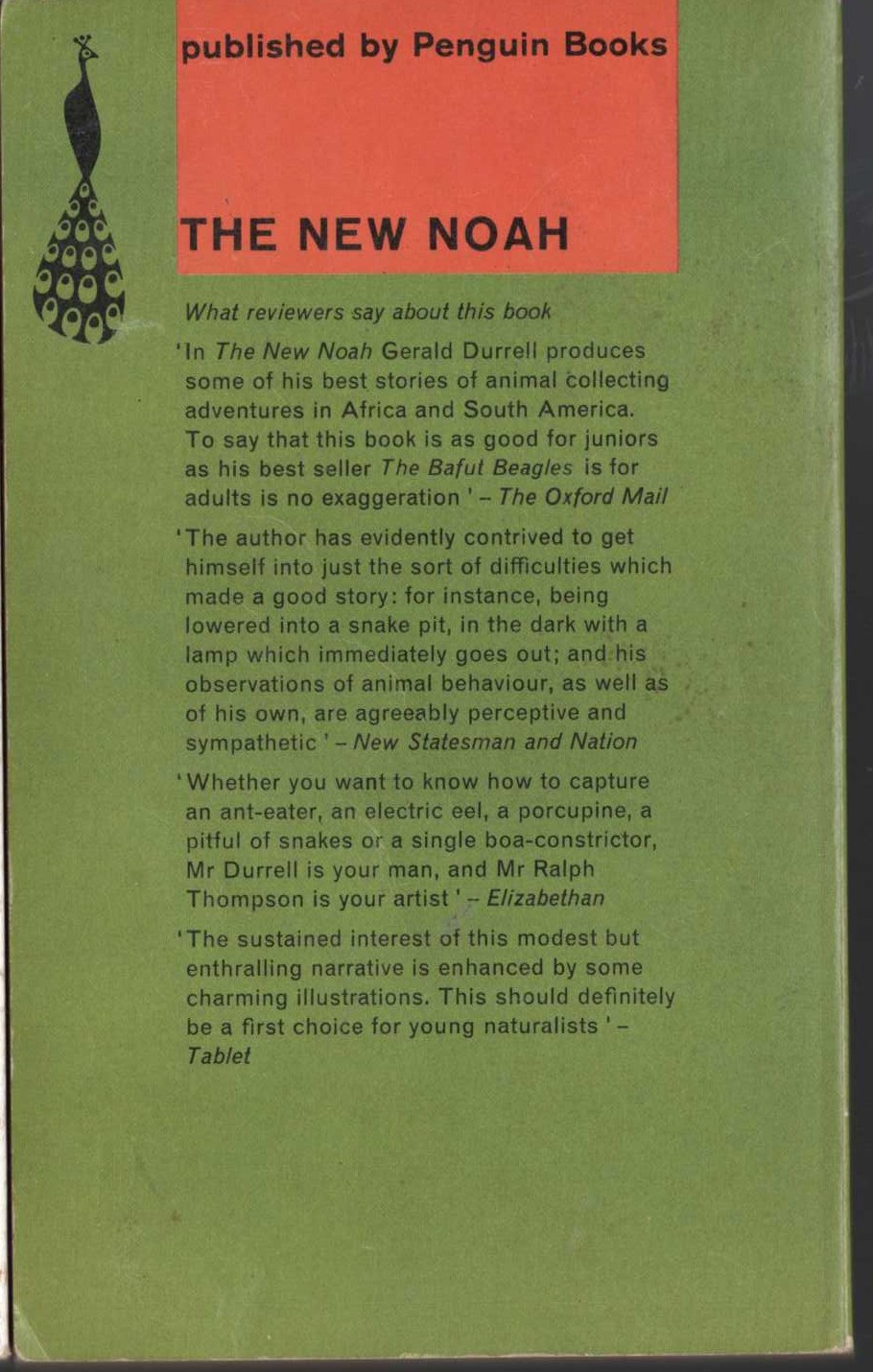 Gerald Durrell  THE NEW NOAH magnified rear book cover image