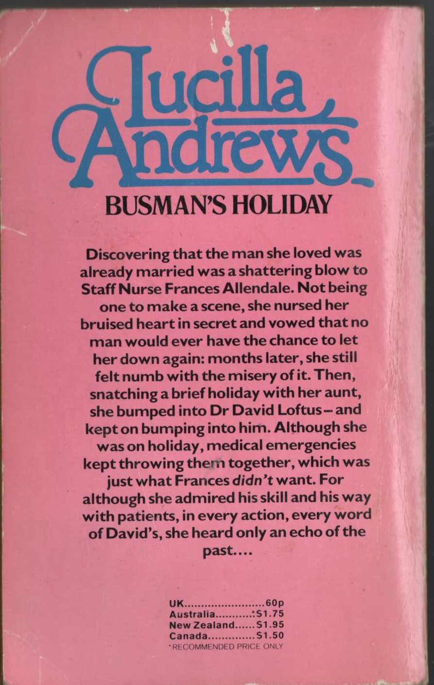Lucilla Andrews  BUSMAN'S HOLIDAY magnified rear book cover image