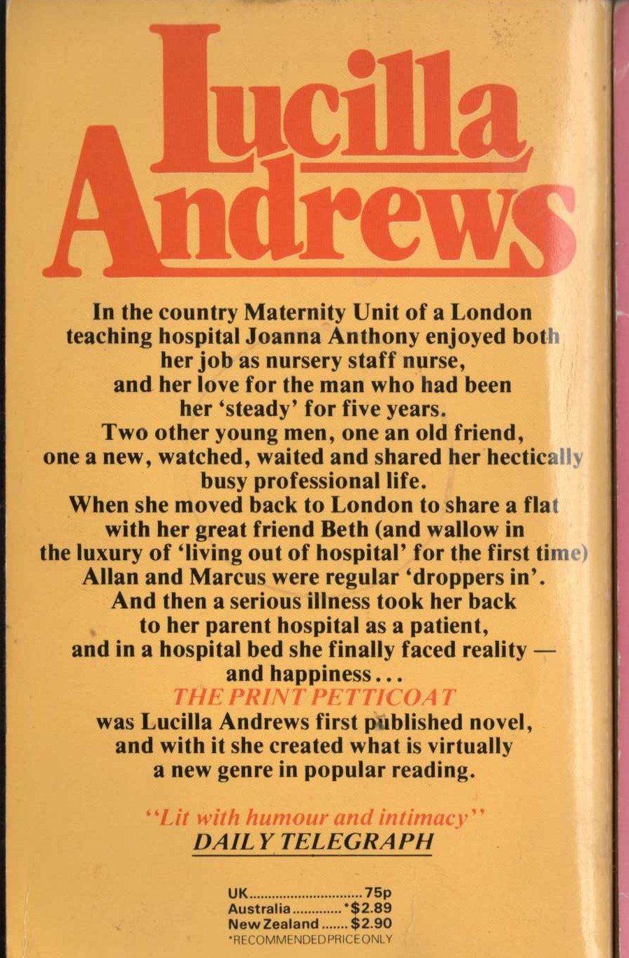 Lucilla Andrews  THE PRINT PETTICOAT magnified rear book cover image