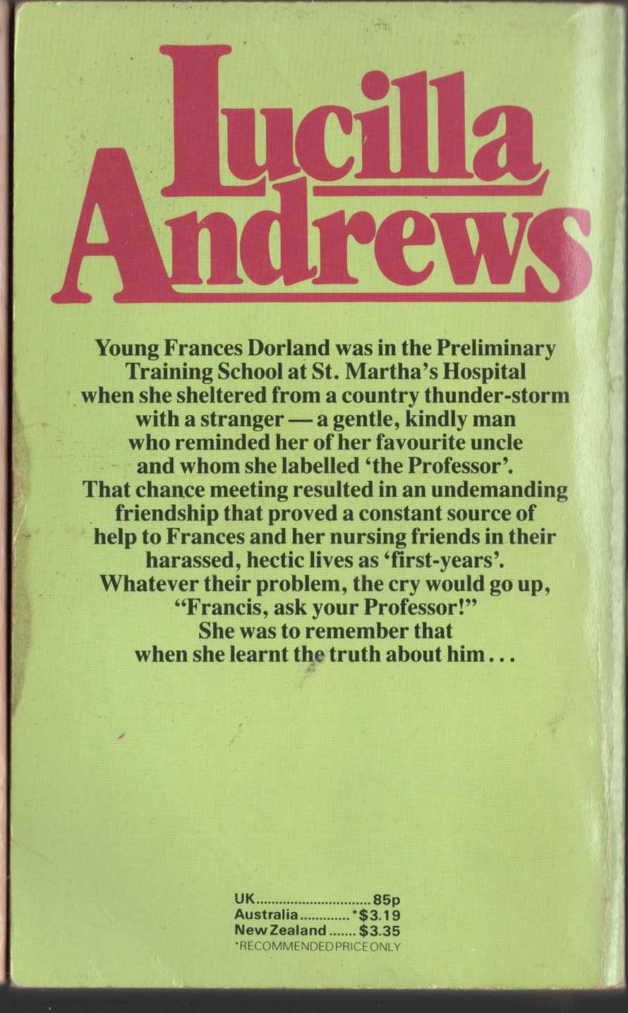 Lucilla Andrews  MY FRIEND THE PROFESSOR magnified rear book cover image