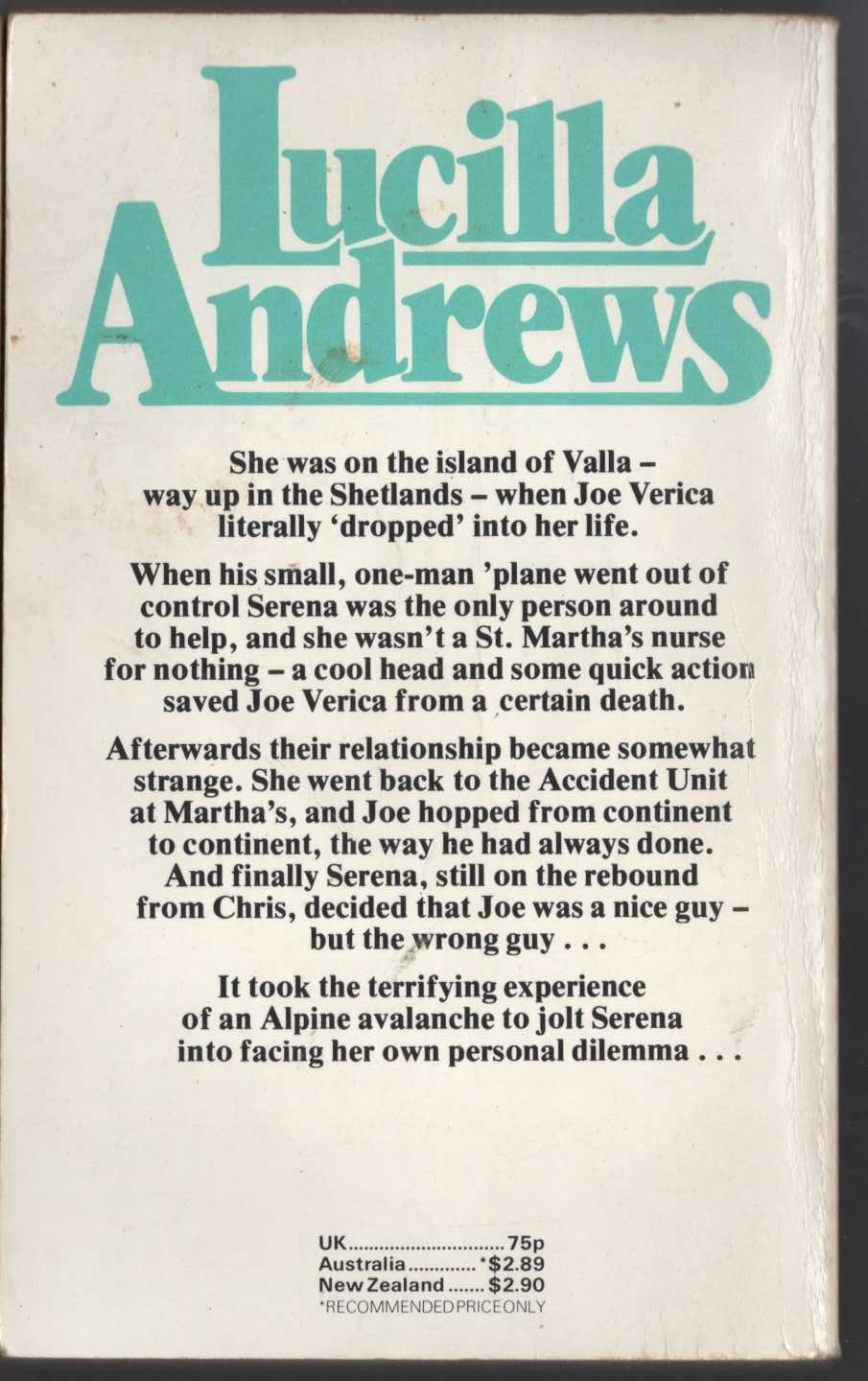 Lucilla Andrews  THE CRYSTAL GULL magnified rear book cover image