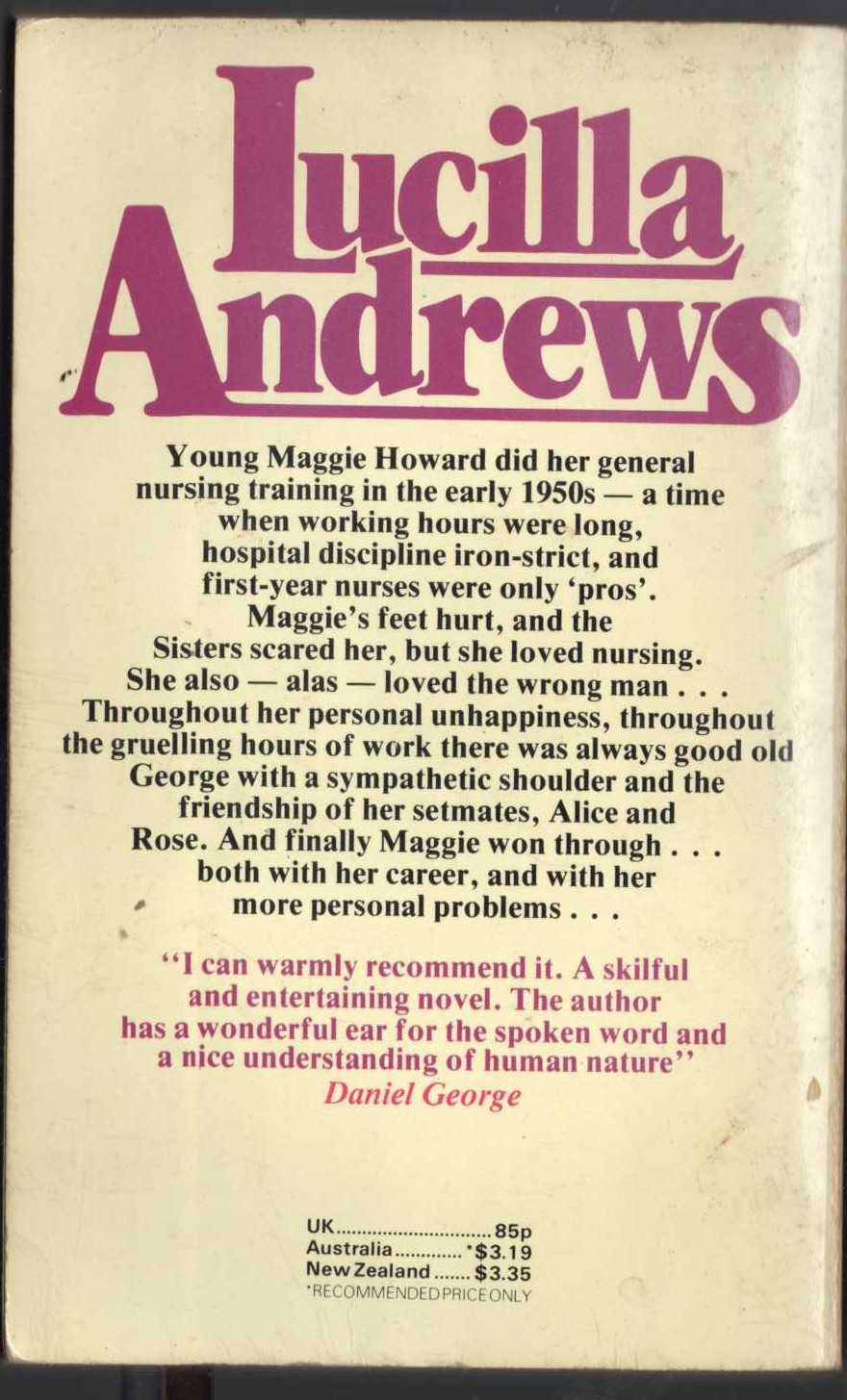 Lucilla Andrews  THE SECRET ARMOUR magnified rear book cover image