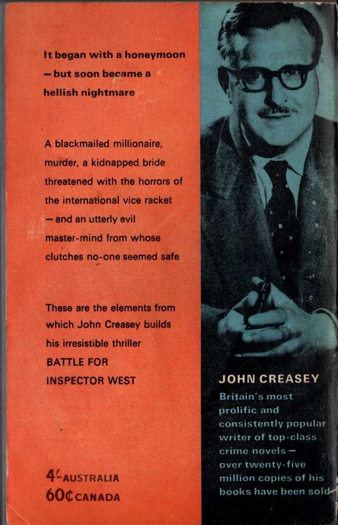 John Creasey  BATTLE FOR INSPECTOR WEST magnified rear book cover image