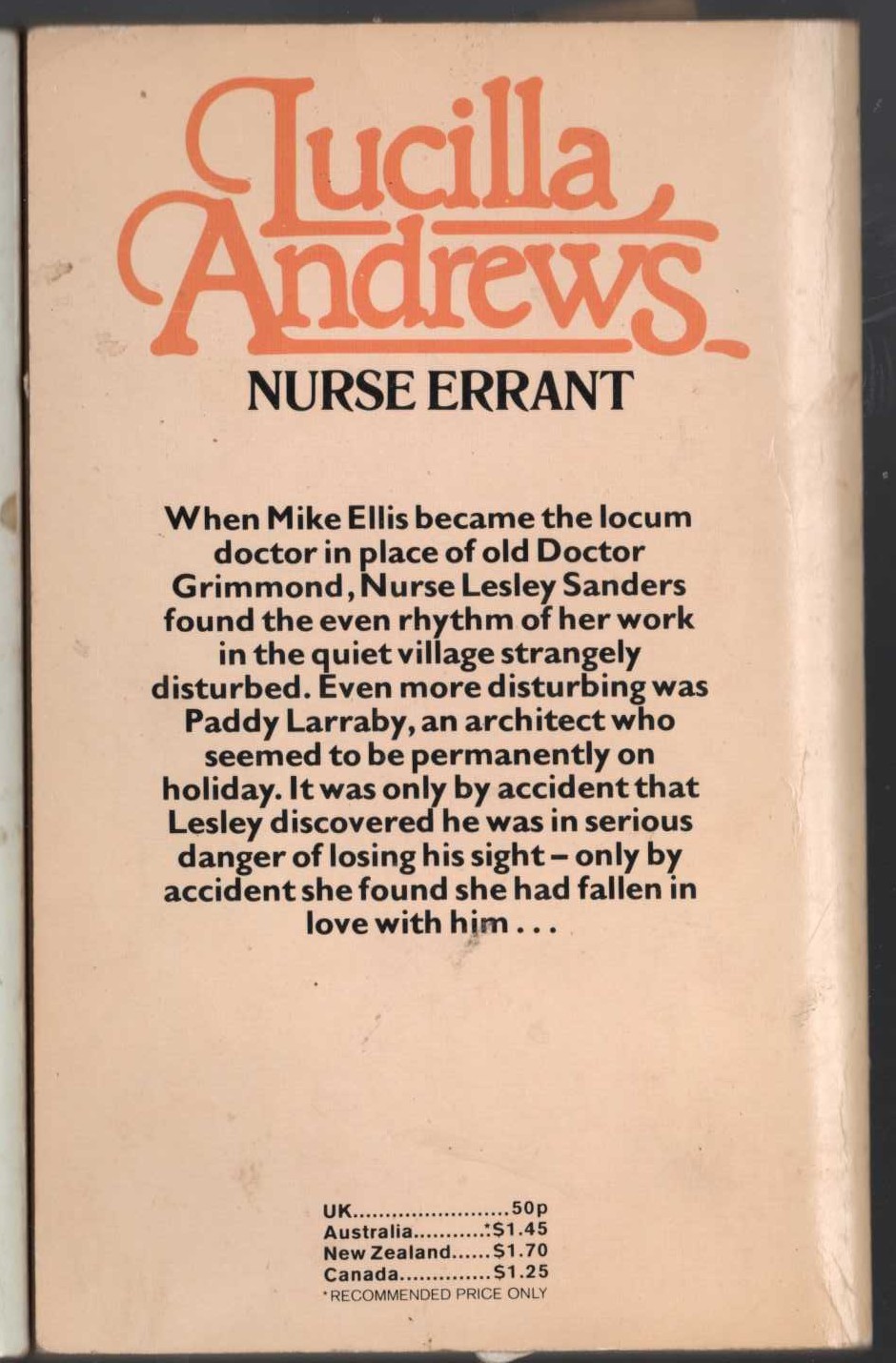 Lucilla Andrews  NURSE ERRANT magnified rear book cover image