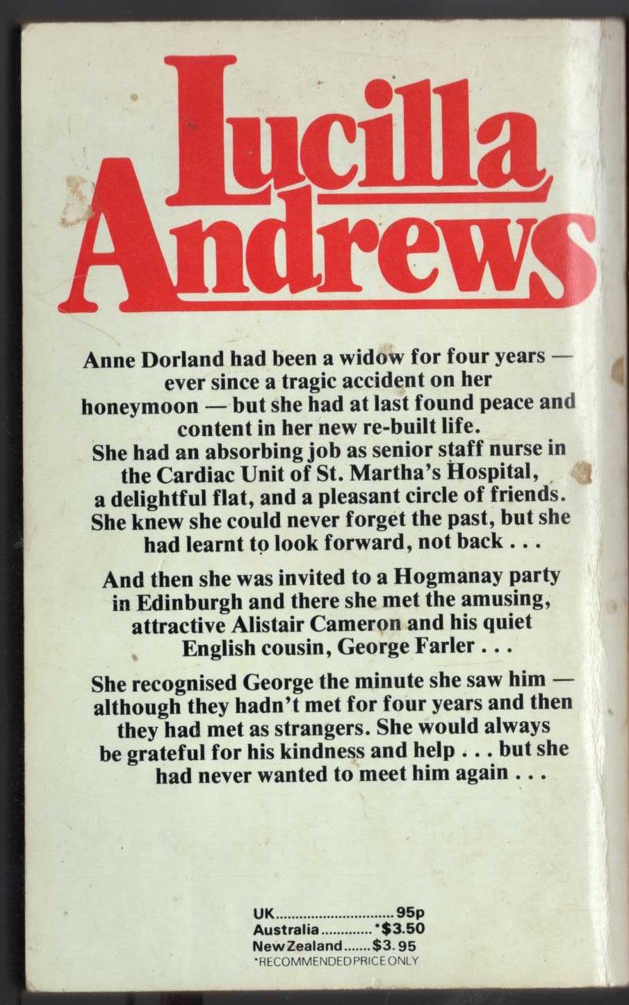 Lucilla Andrews  SILENT SONG magnified rear book cover image