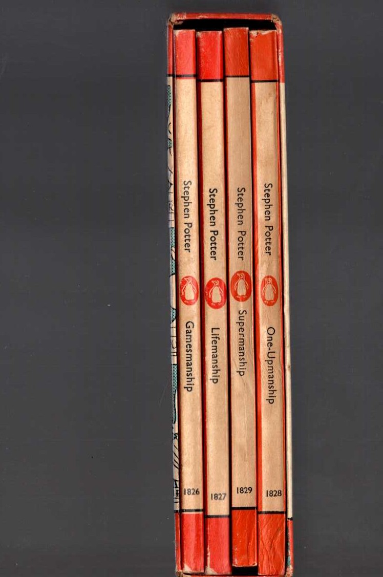 Stephen Potter  Boxed set of books: GAMESMANSHIP/ LIFEMANSHIP/ ONE-UPMANSHIP/ SUPERMANSHIP front book cover image