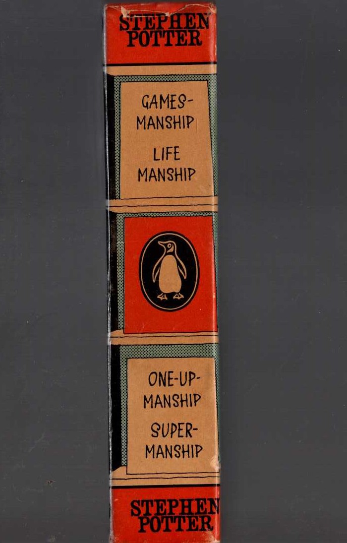 Stephen Potter  Boxed set of books: GAMESMANSHIP/ LIFEMANSHIP/ ONE-UPMANSHIP/ SUPERMANSHIP magnified rear book cover image