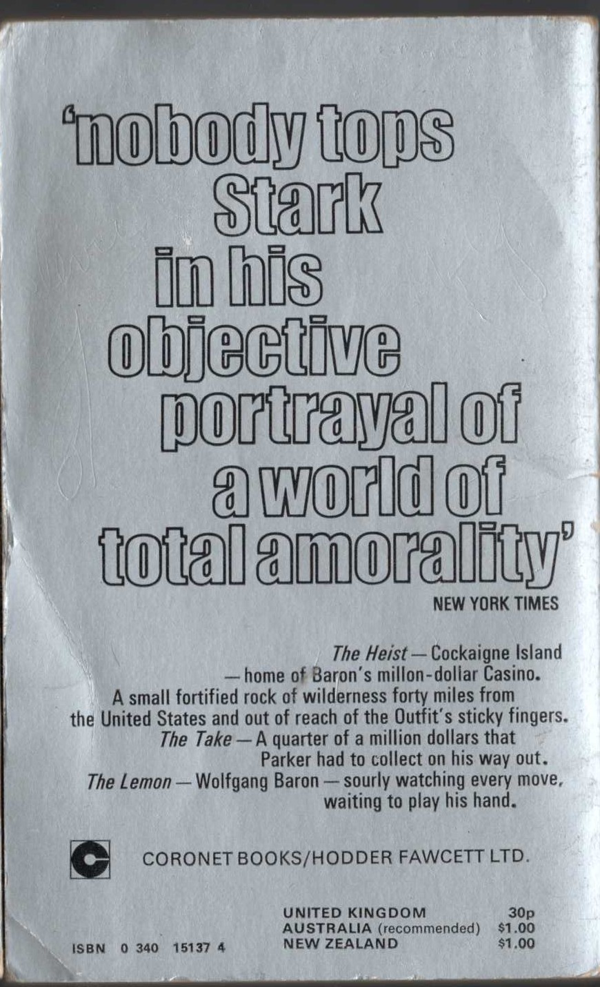 Richard Stark  RUN LETHAL magnified rear book cover image