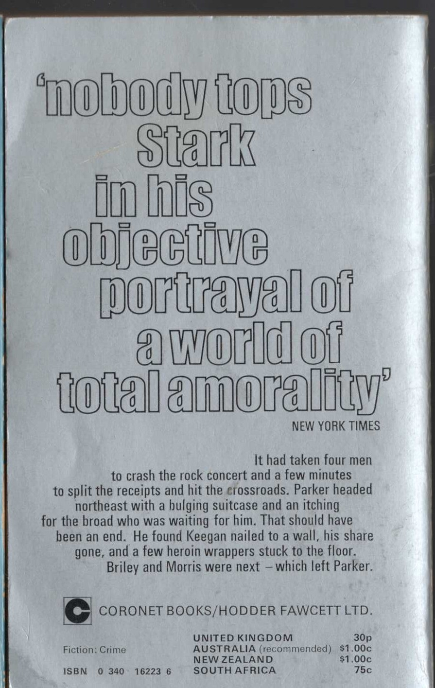 Richard Stark  DEADLY EDGE magnified rear book cover image