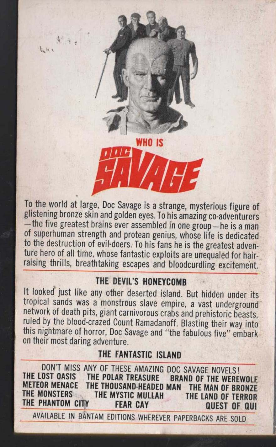 Kenneth Robeson  DOC SAVAGE: THE FANTASTIC ISLAND magnified rear book cover image