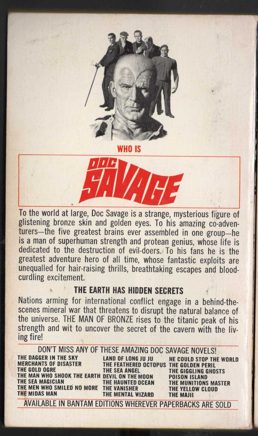 Kenneth Robeson  DOC SAVAGE: THE LIVING FIRE MENACE magnified rear book cover image