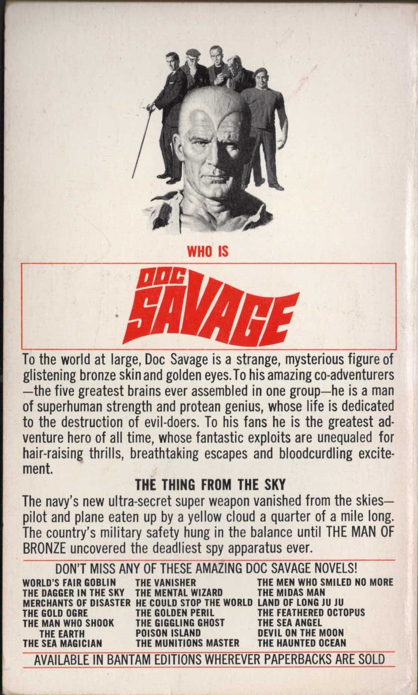 Kenneth Robeson  DOC SAVAGE: THE YELLOW CLOUD magnified rear book cover image