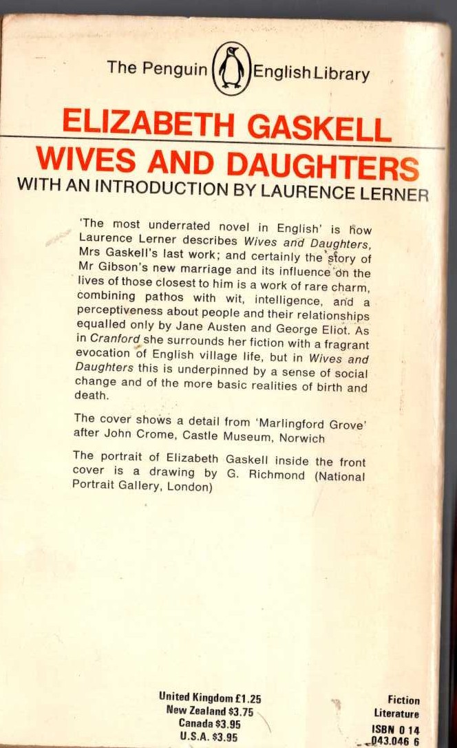Elizabeth Gaskell  WIVES AND DAUGHTERS magnified rear book cover image