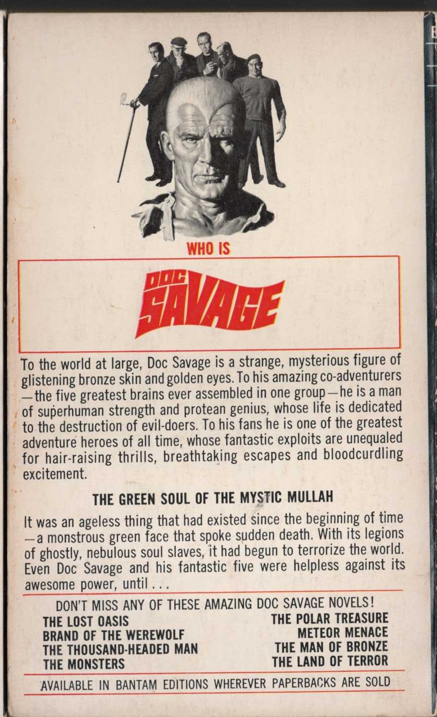 Kenneth Robeson  DOC SAVAGE: THE MYSTIC MULLAH magnified rear book cover image