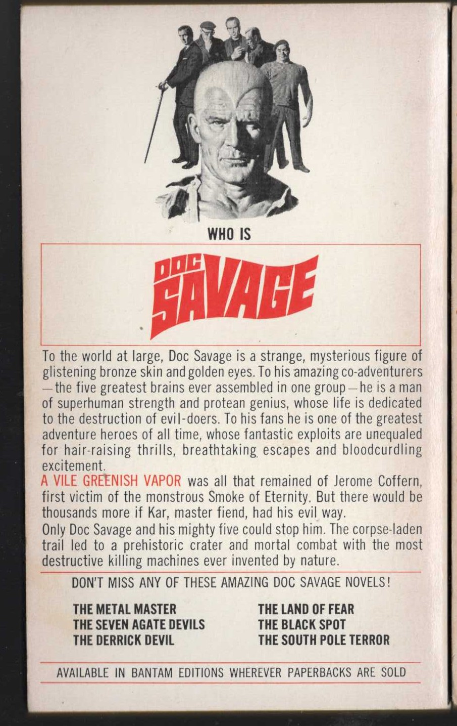 Kenneth Robeson  DOC SAVAGE: THE LAND OF TERROR magnified rear book cover image