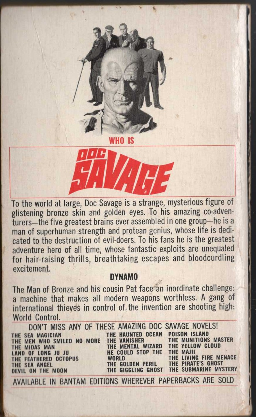 Kenneth Robeson  DOC SAVAGE: THE MOTION MENACE magnified rear book cover image
