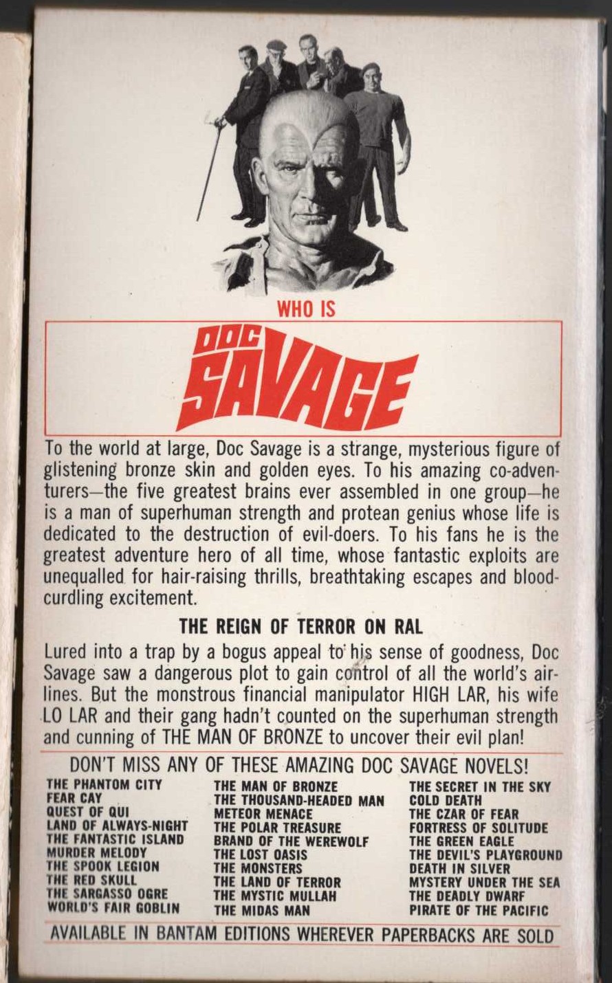 Kenneth Robeson  DOC SAVAGE: THE FEATHERED OCTOPUS magnified rear book cover image