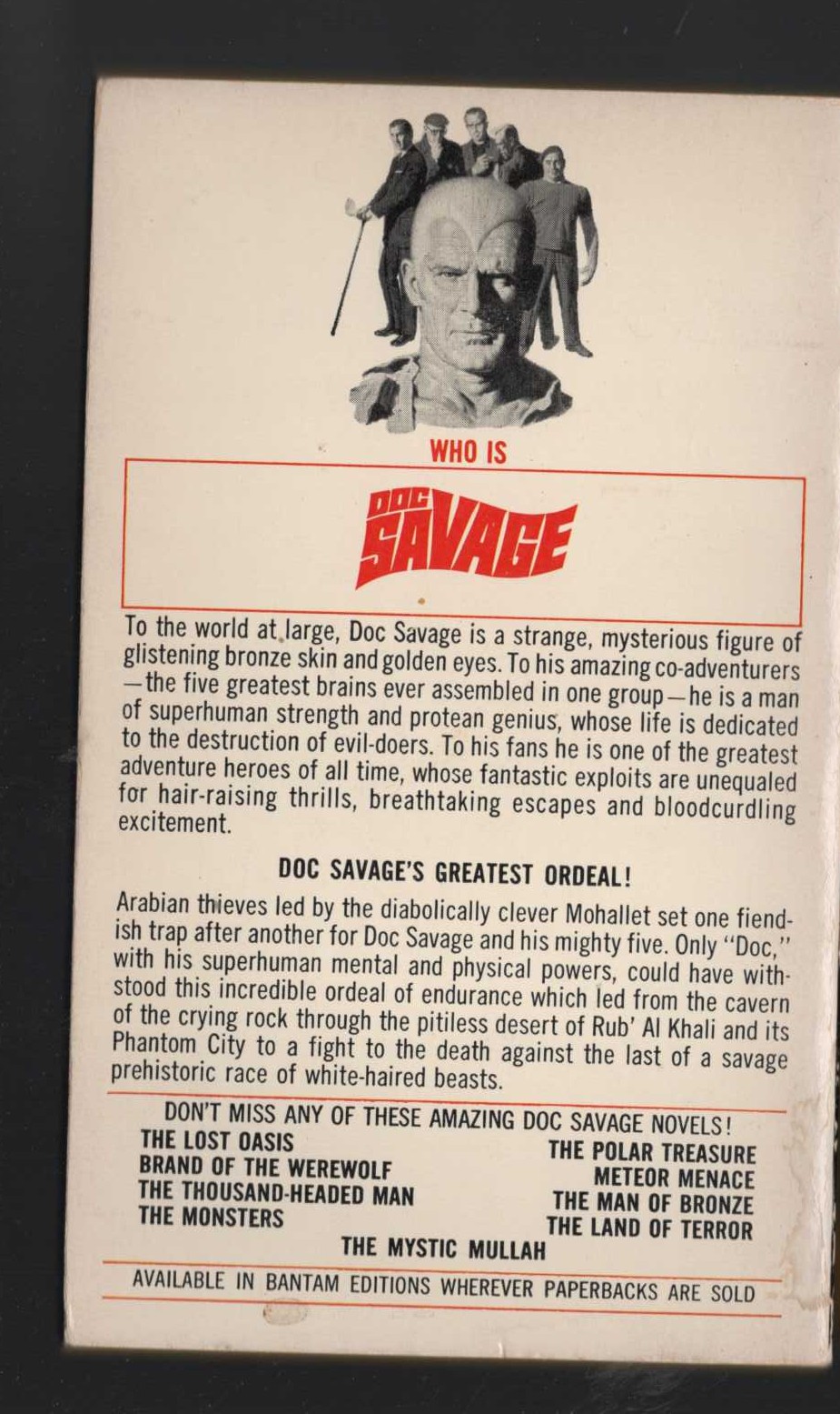 Kenneth Robeson  DOC SAVAGE: THE PHANTOM CITY magnified rear book cover image