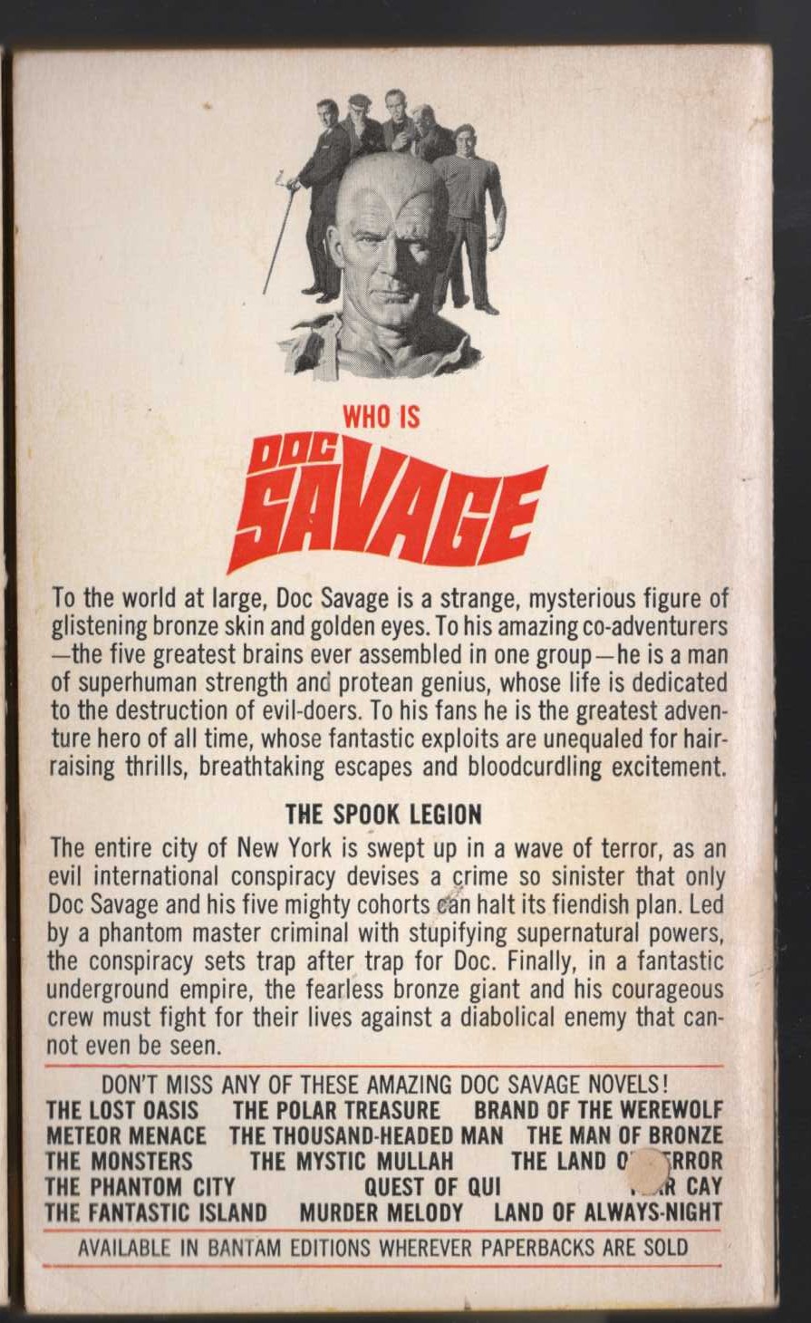 Kenneth Robeson  DOC SAVAGE: THE SPOOK LEGION magnified rear book cover image