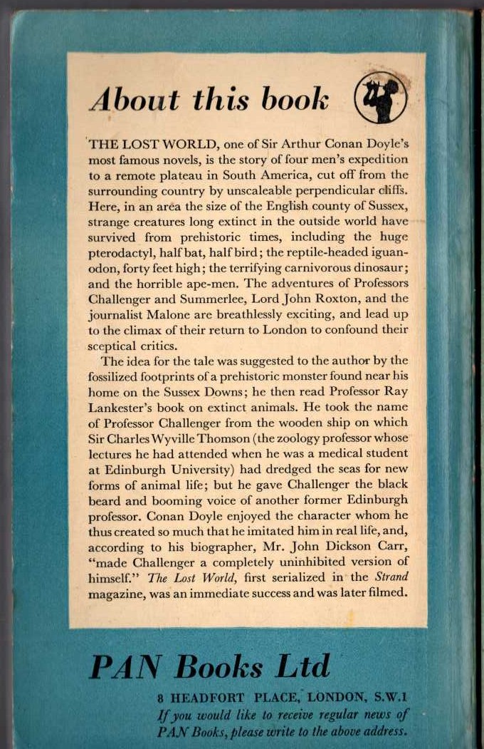 Sir Arthur Conan Doyle  THE LOST WORLD magnified rear book cover image