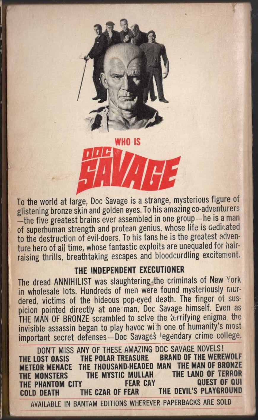 Kenneth Robeson  DOC SAVAGE: THE ANNIHILIST magnified rear book cover image