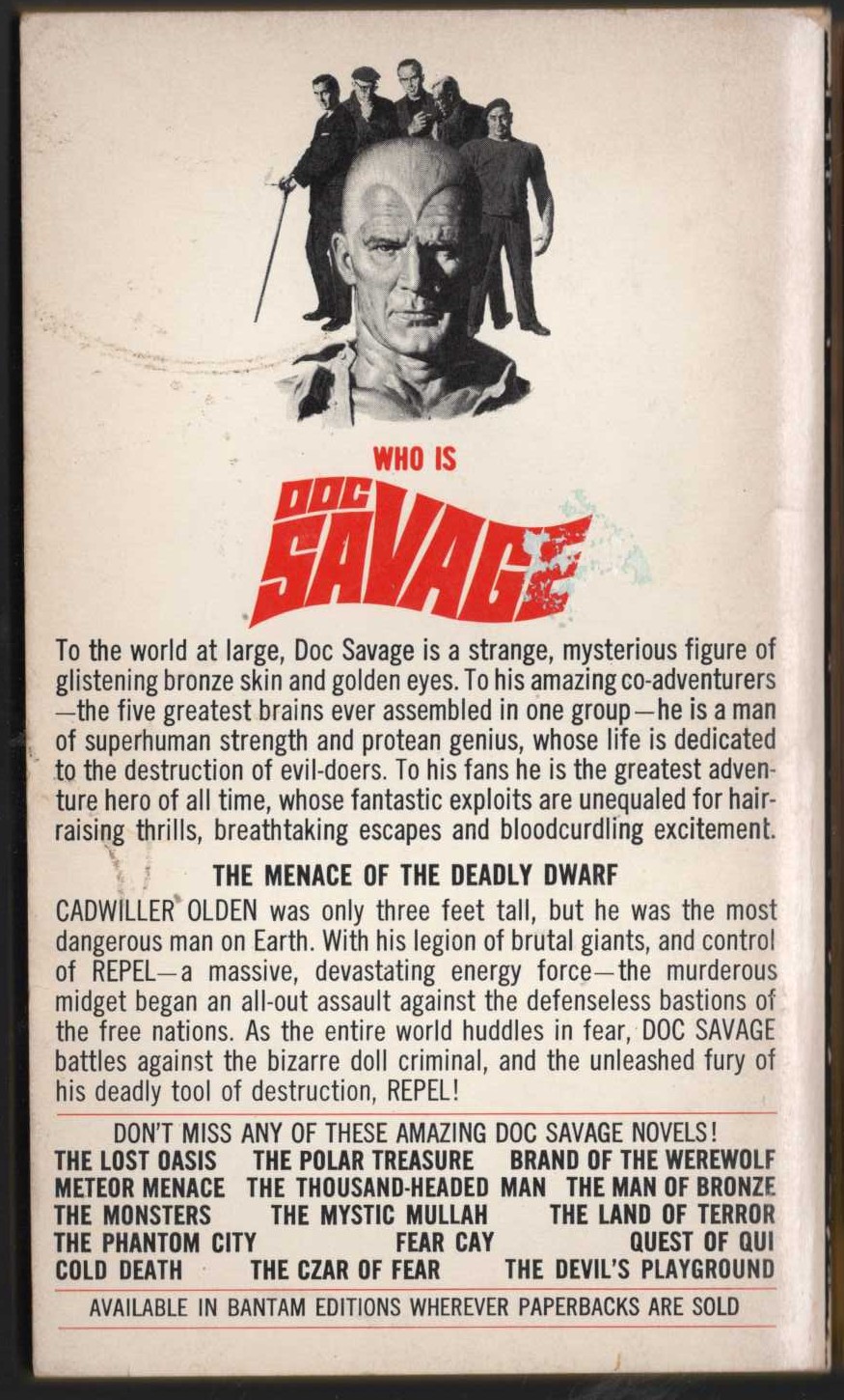 Kenneth Robeson  DOC SAVAGE: THE DEADLY DWARF magnified rear book cover image