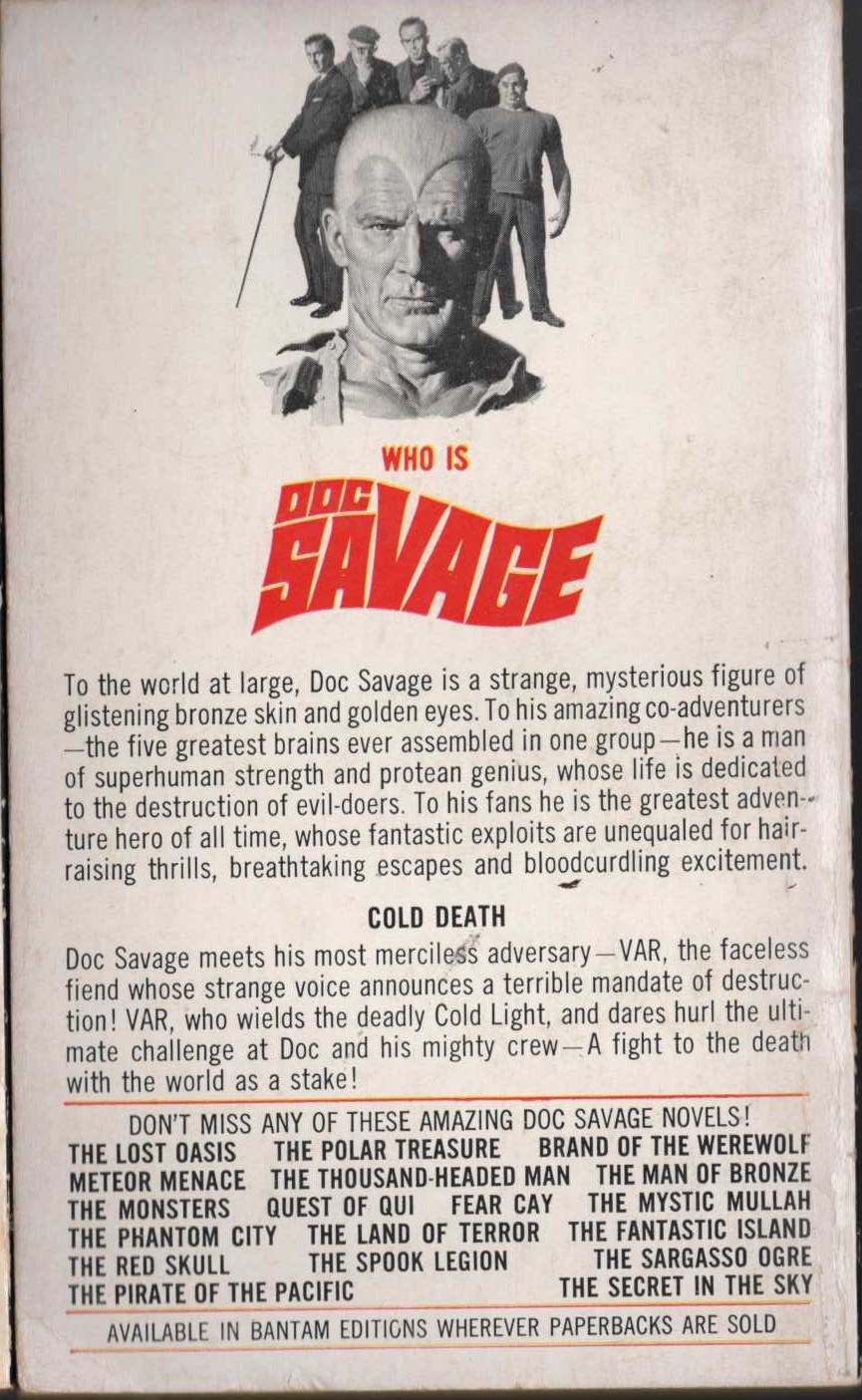 Kenneth Robeson  DOC SAVAGE: COLD DEATH magnified rear book cover image