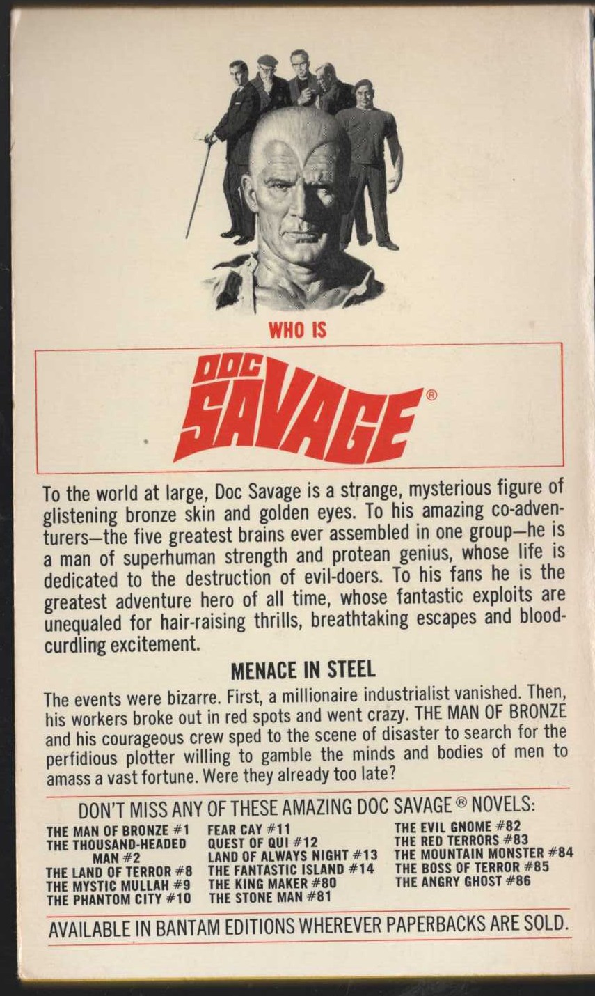 Kenneth Robeson  DOC SAVAGE: THE SPOTTED MEN magnified rear book cover image