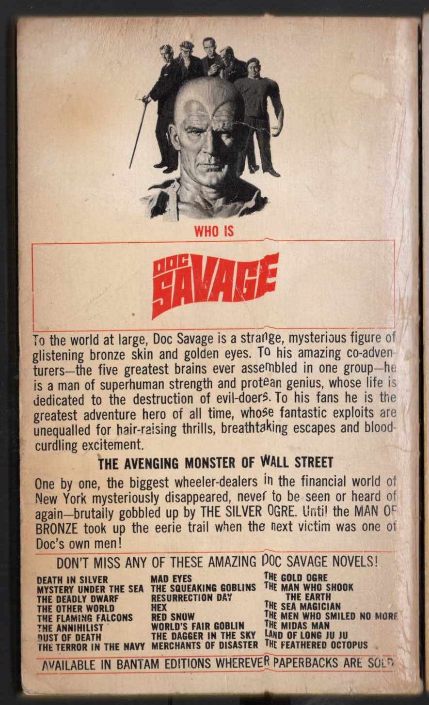 Kenneth Robeson  DOC SAVAGE: THE SEA ANGEL magnified rear book cover image