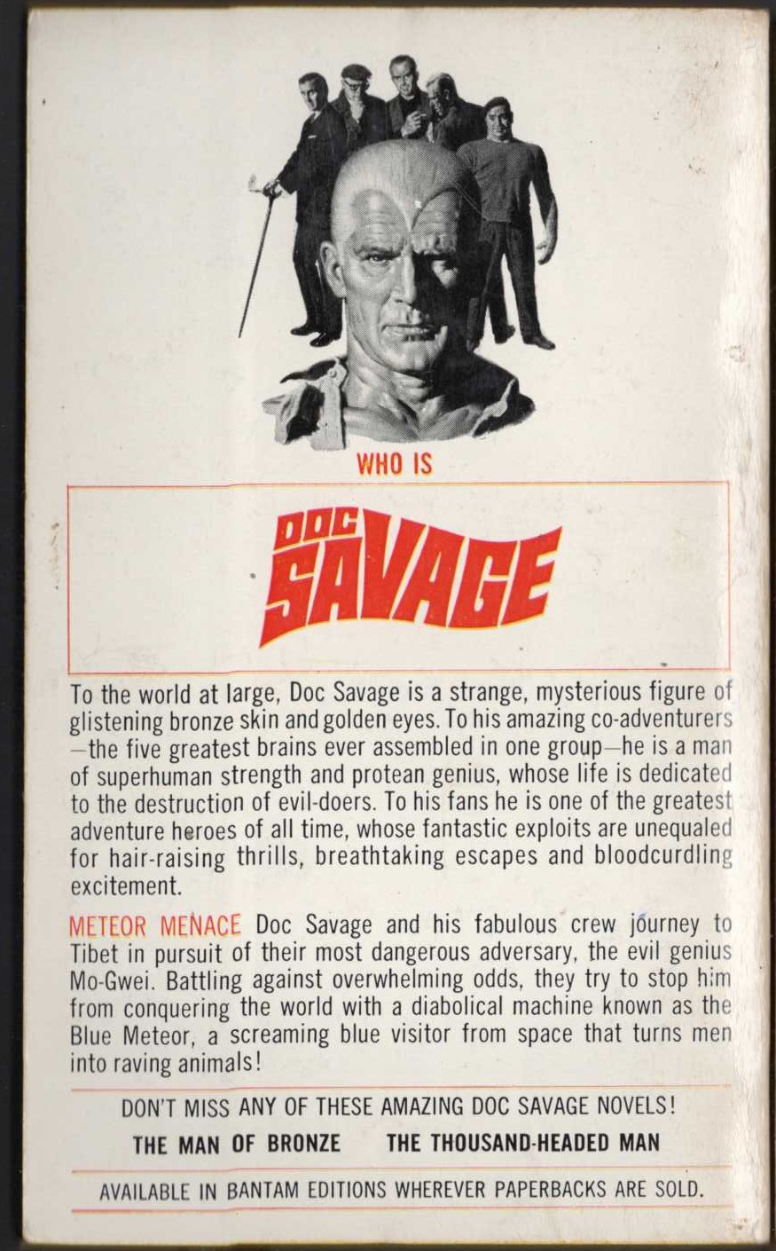 Kenneth Robeson  DOC SAVAGE: METEOR MENACE magnified rear book cover image