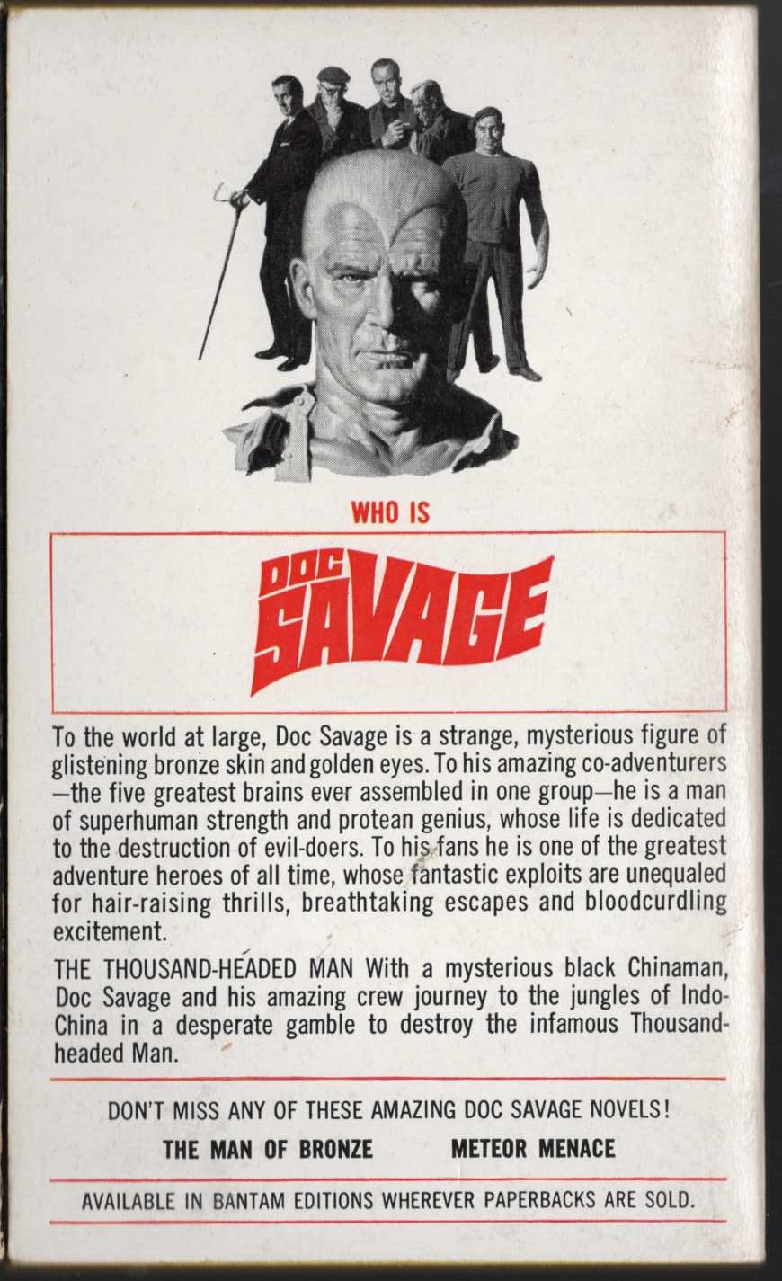 Kenneth Robeson  DOC SAVAGE: THE THOUSAND-HEADED MAN magnified rear book cover image