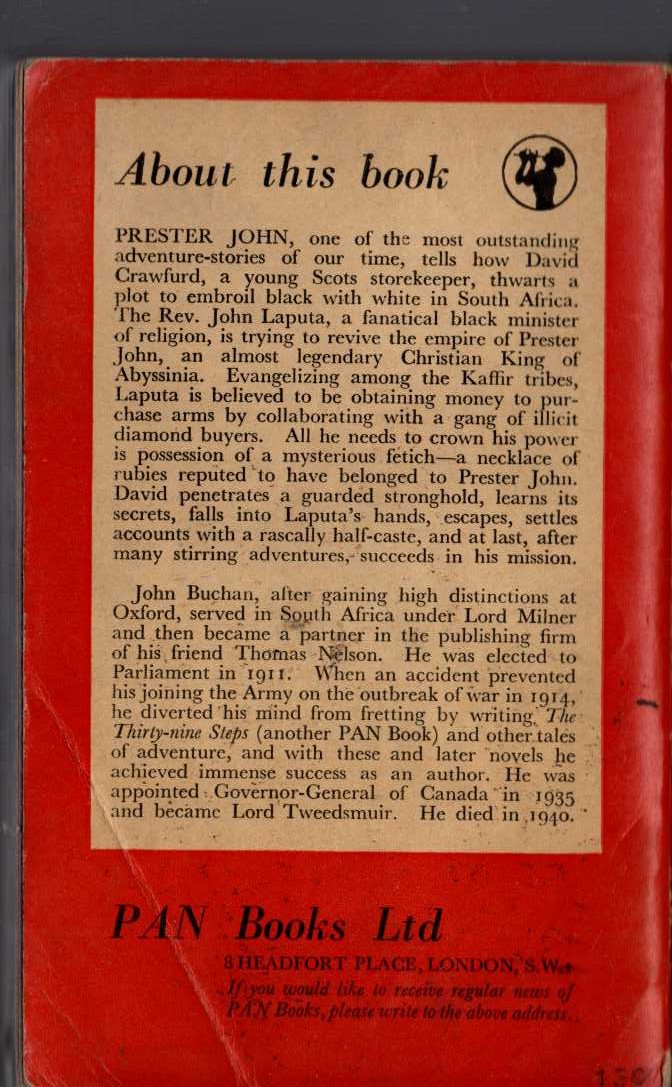 John Buchan  PRESTER JOHN magnified rear book cover image