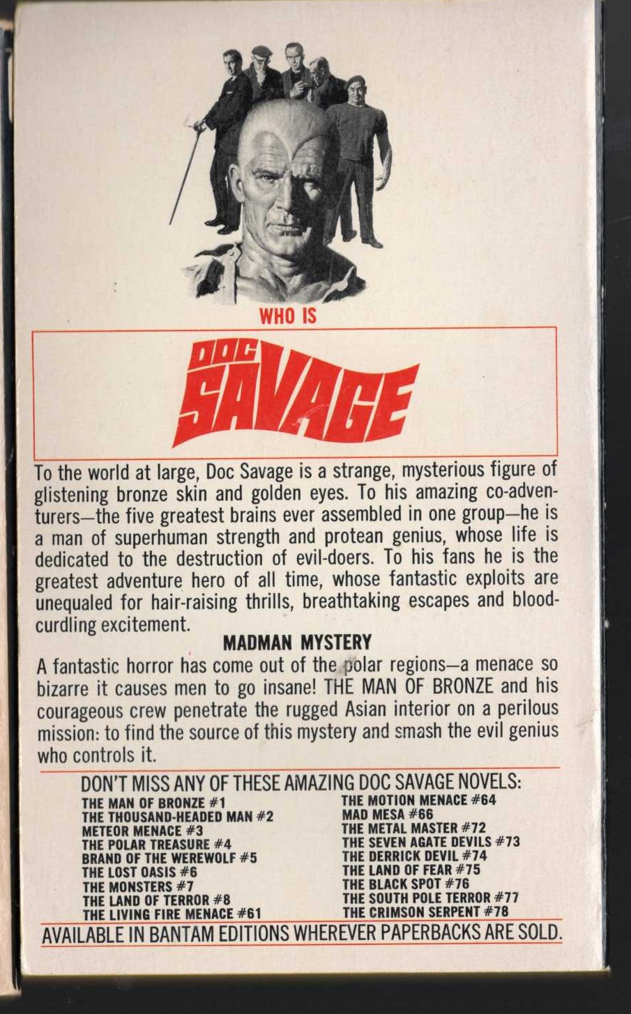 Kenneth Robeson  DOC SAVAGE: THE DEVIL GENGHIS magnified rear book cover image