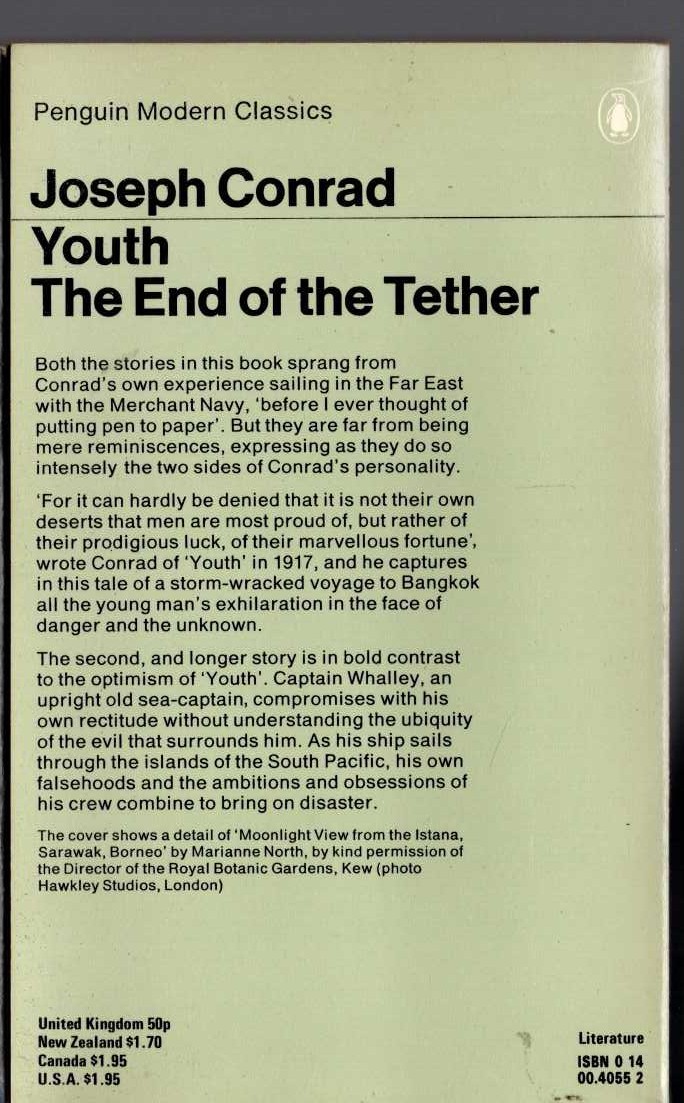 Joseph Conrad  YOUTH and THE END OF THE TETHER magnified rear book cover image